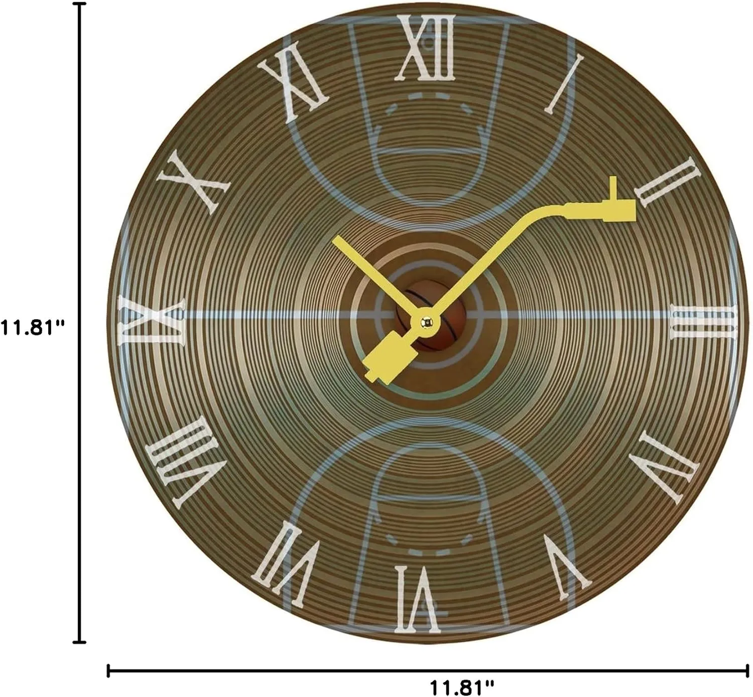 Basketball Court Wooden Round Wall Clock Retro Battery Operated Clocks Silent Non-Ticking Record Home Decor 30 * 30cm