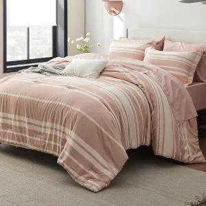 Bedsure King Comforter Set 7 Pieces, Dusty Pink Striped Bedding Set for King Size Bed Reversible, Cationic Dyeing Bed in a Bag with Comforter, Sheets, Pillowcases & Shams