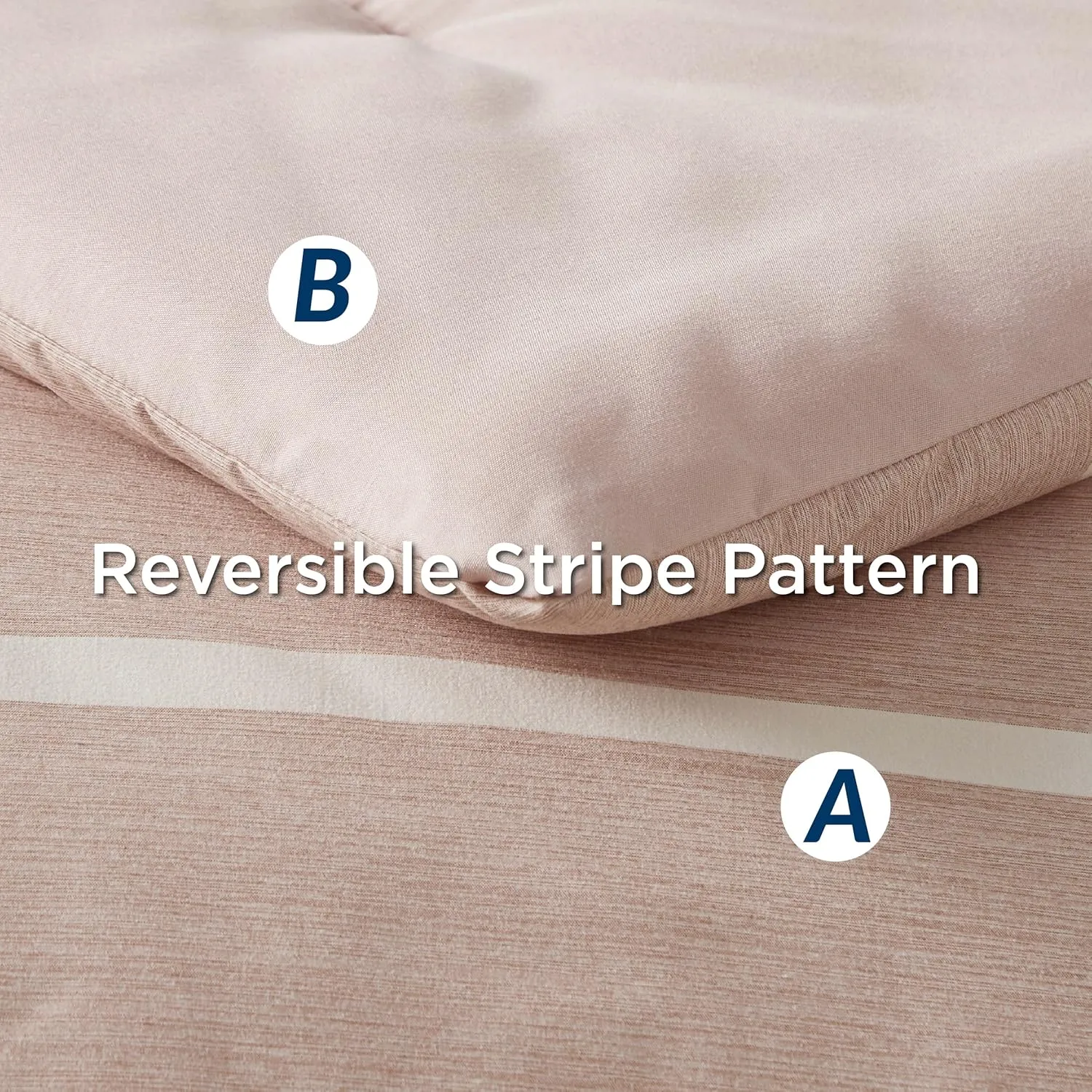 Bedsure King Comforter Set 7 Pieces, Dusty Pink Striped Bedding Set for King Size Bed Reversible, Cationic Dyeing Bed in a Bag with Comforter, Sheets, Pillowcases & Shams