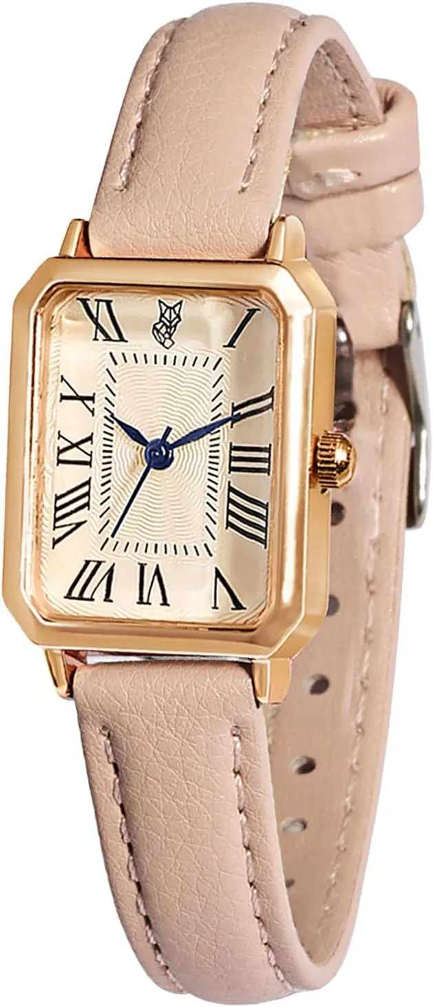 BESTKANG Leather Strap Watches for Women Elegant Dainty Ladies Watch Vintage Rectangle Women Quartz Wrist Watch