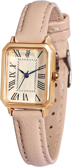 BESTKANG Leather Strap Watches for Women Elegant Dainty Ladies Watch Vintage Rectangle Women Quartz Wrist Watch