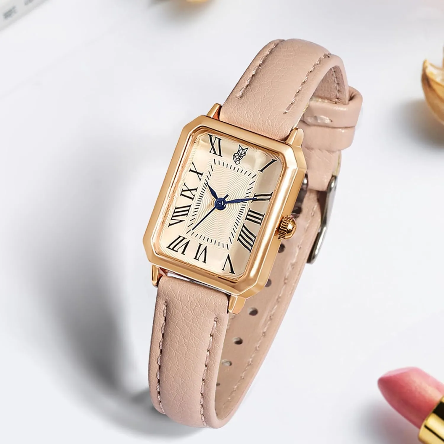 BESTKANG Leather Strap Watches for Women Elegant Dainty Ladies Watch Vintage Rectangle Women Quartz Wrist Watch