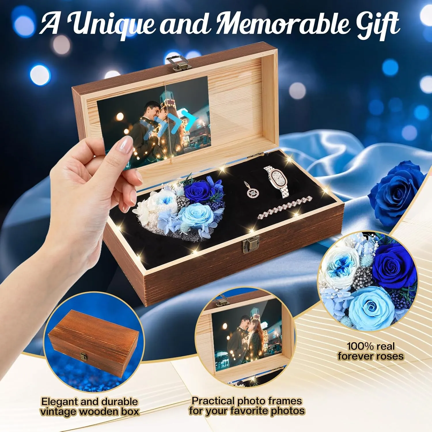 Birthday Gifts for Women - Preserved Roses with Watch Sets Romantic Women's Gifts for Women,Daughters, Sister, Girlfriend on Birthday, Anniversary, Thanksgiving, Christmas - Blue