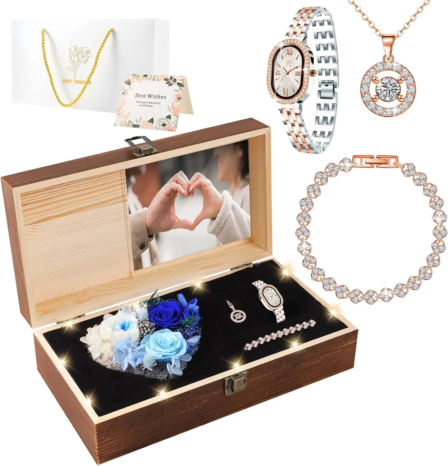 Birthday Gifts for Women - Preserved Roses with Watch Sets Romantic Women's Gifts for Women,Daughters, Sister, Girlfriend on Birthday, Anniversary, Thanksgiving, Christmas - Blue