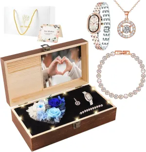 Birthday Gifts for Women - Preserved Roses with Watch Sets Romantic Women's Gifts for Women,Daughters, Sister, Girlfriend on Birthday, Anniversary, Thanksgiving, Christmas - Blue