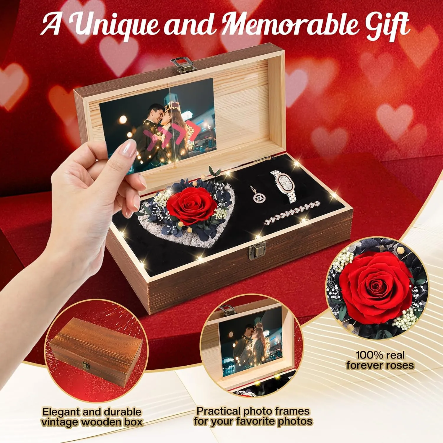 Birthday Gifts for Women - Preserved Roses with Watch Sets Romantic Women's Gifts for Women,Daughters, Sister, Girlfriend on Birthday, Anniversary, Thanksgiving, Christmas - Red