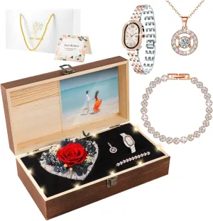 Birthday Gifts for Women - Preserved Roses with Watch Sets Romantic Women's Gifts for Women,Daughters, Sister, Girlfriend on Birthday, Anniversary, Thanksgiving, Christmas - Red