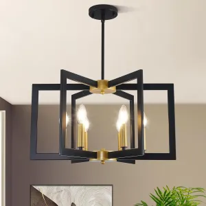 Black and Gold Chandelier, 6-Light Geometric Dining Room Fixture, Modern Industrial Foyer Lighting Fixtures, Rustic Farmhouse Hanging Pendant Lights for Living Room, Bedroom, Entryway, Kitchen Island