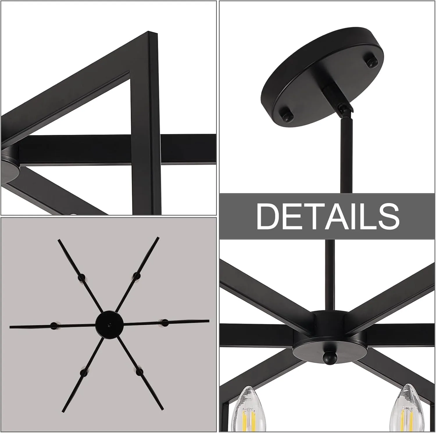 Black Farmhouse Chandelier, 6-Light Geometric Dining Room Fixture, Modern Industrial Foyer Lighting Fixtures, Rustic Farmhouse Hanging Pendant Lights for Living Room, Bedroom, Entryway, Kitchen Island