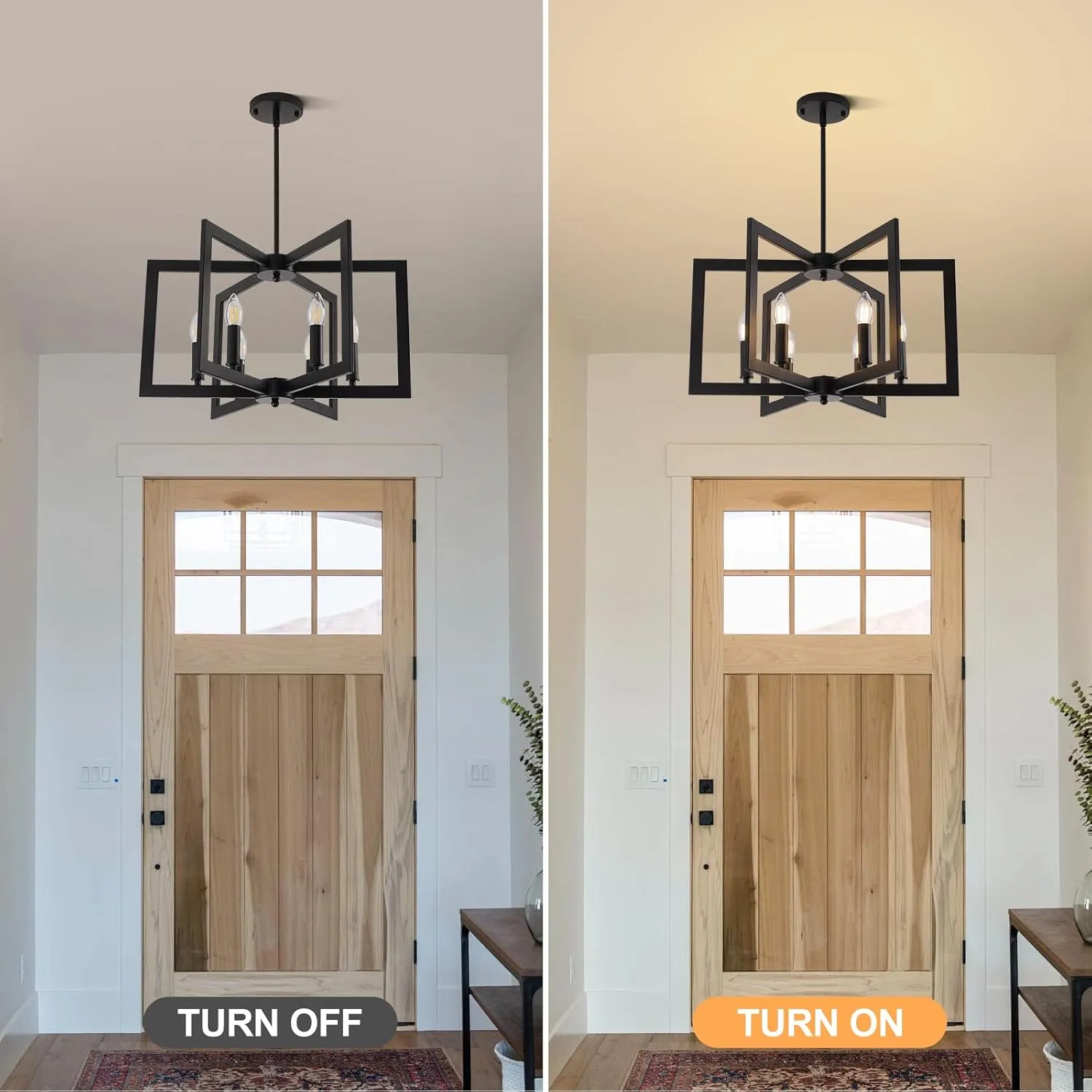 Black Farmhouse Chandelier, 6-Light Geometric Dining Room Fixture, Modern Industrial Foyer Lighting Fixtures, Rustic Farmhouse Hanging Pendant Lights for Living Room, Bedroom, Entryway, Kitchen Island