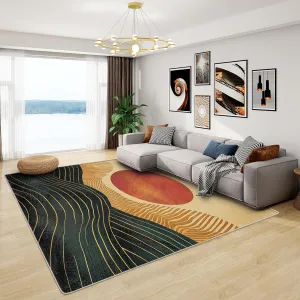 Boho Sun Nursery Rug - 3x5 Rug - Boho Sun Rug - Bohemian Sunset Mountain Area Rug - Mid Century Modern Rugs - Soft Washable Non Slip Low Pile Abstract Minimalist Carpet