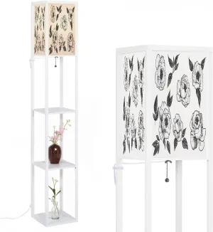 Botanical hand draw set peony flower elements flat monochrome style Floor Lamps with Shelves, Modern Standing Lamp Narrow Corner Display Bookshelf Lamp for Living Room, Bedroom, Office Decor