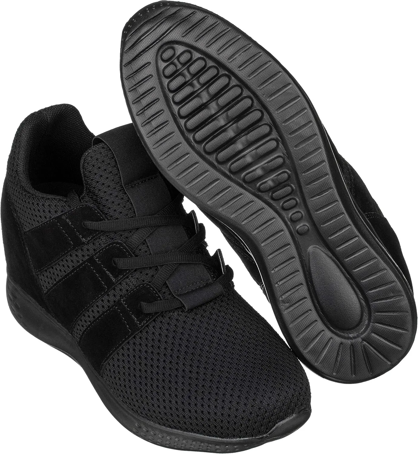CALTO Men's Invisible Height Increasing Elevator Shoes - Black Mesh Super Lightweight Lace-up Sporty Trainer Sneakers - 3 Inches Taller - H1901 - Size 9 D(M) US