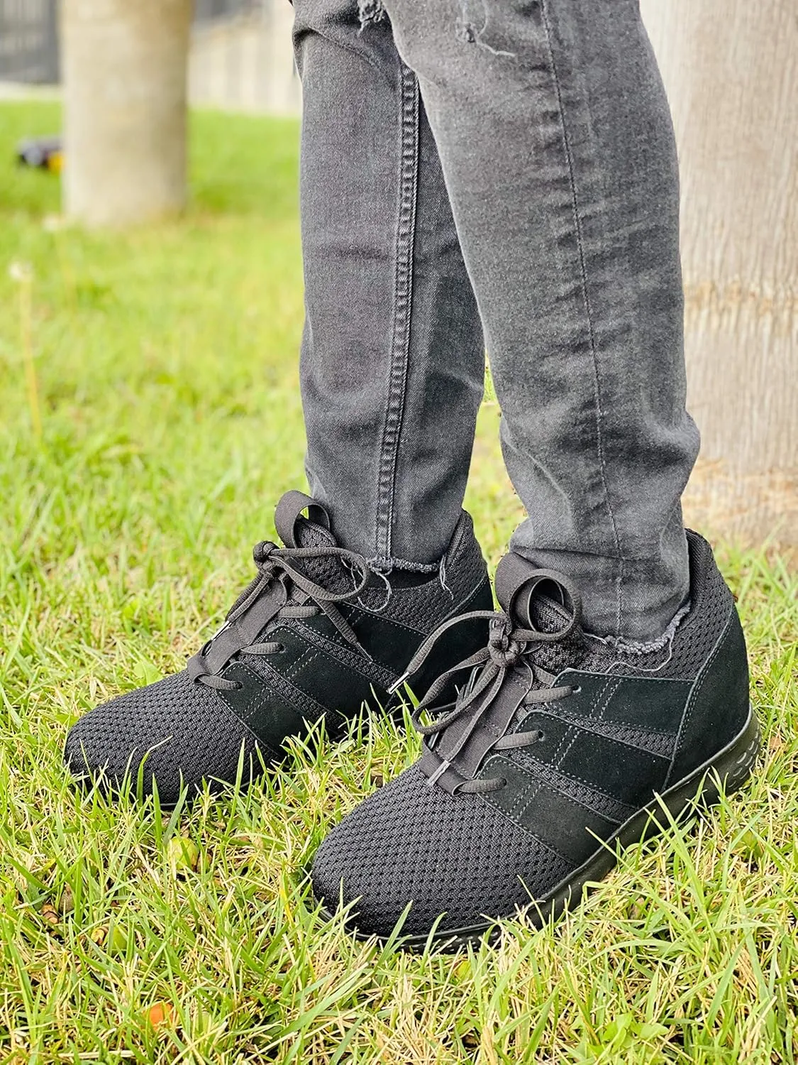 CALTO Men's Invisible Height Increasing Elevator Shoes - Black Mesh Super Lightweight Lace-up Sporty Trainer Sneakers - 3 Inches Taller - H1901 - Size 9 D(M) US