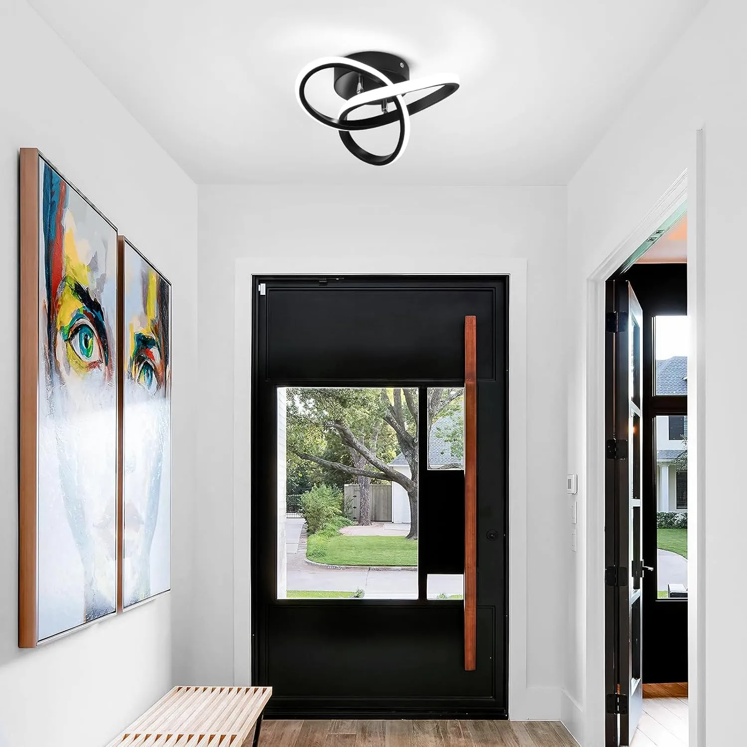 CANEOE Black Modern Ceiling Light Fixtures 6000K Semi Flush Mount Ceiling Lights Hallway Light Fixtures, Acrylic Ceilings Lamp for Hallway Kitchen Bedroom Bathroom
