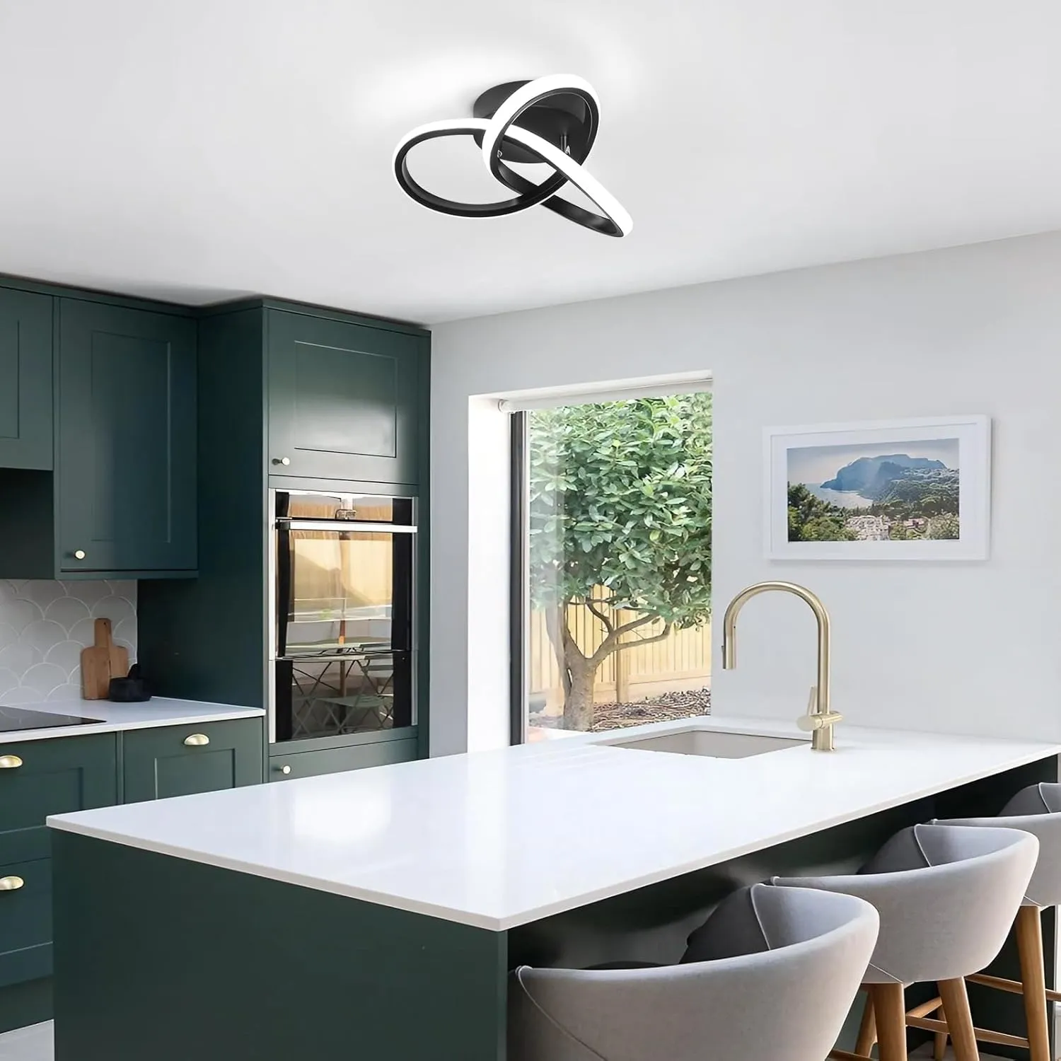 CANEOE Black Modern Ceiling Light Fixtures 6000K Semi Flush Mount Ceiling Lights Hallway Light Fixtures, Acrylic Ceilings Lamp for Hallway Kitchen Bedroom Bathroom