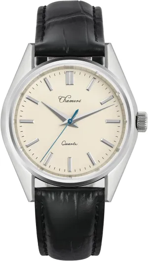 Chameri 40MM Mens Watches with Leather Band, VH31 Quartz Movement Dress Watches for Men, Stainless Steel and Casual Wrist Watches, Minimalist and Classic Style