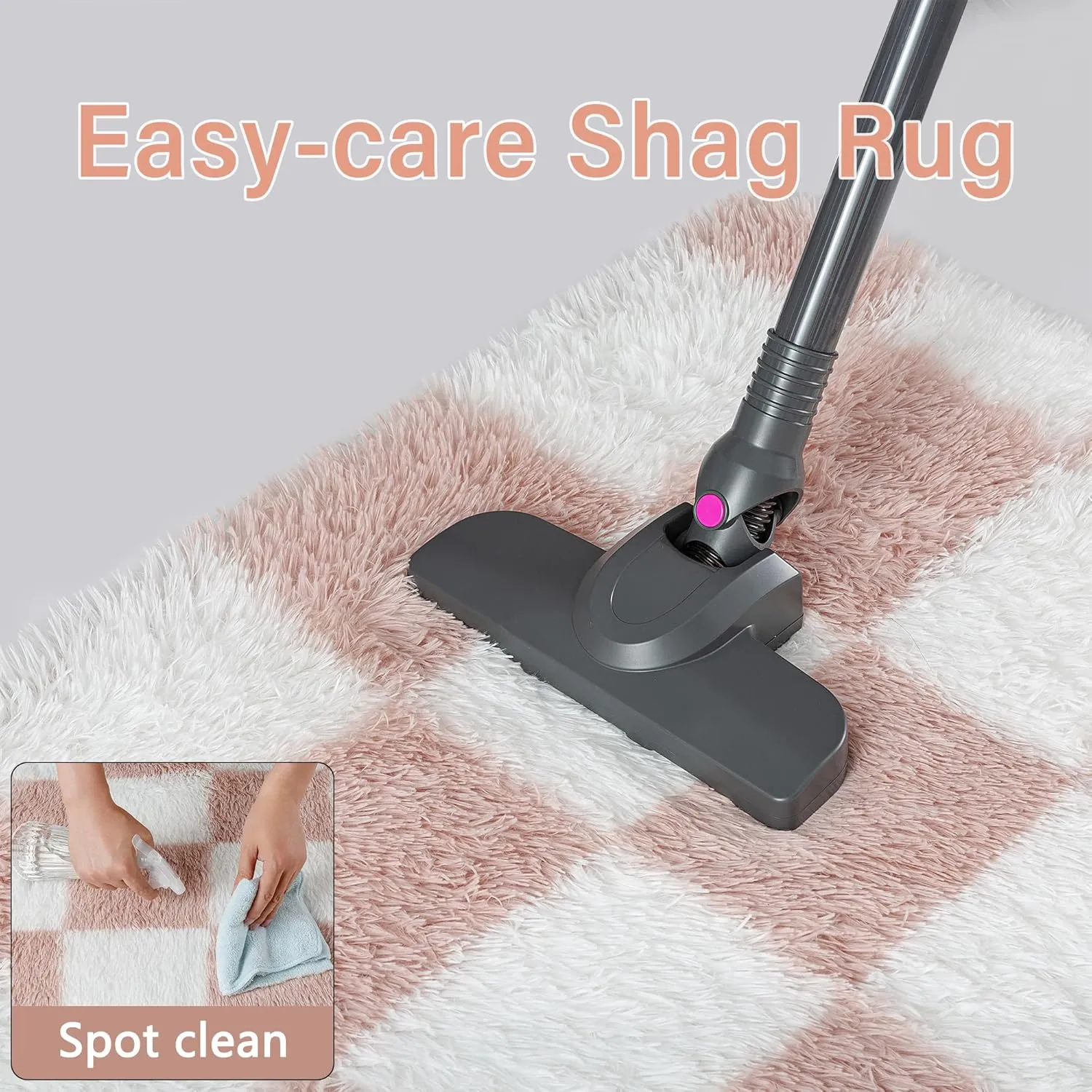 Checkered Rug 8x10 for Living Room, Pink and White Modern Shag Rug Washable Non-Slip Large Area Rug Super Soft Indoor Fuzzy Carpet Fluffy Rugs for Bedroom Home Aesthetic Decor