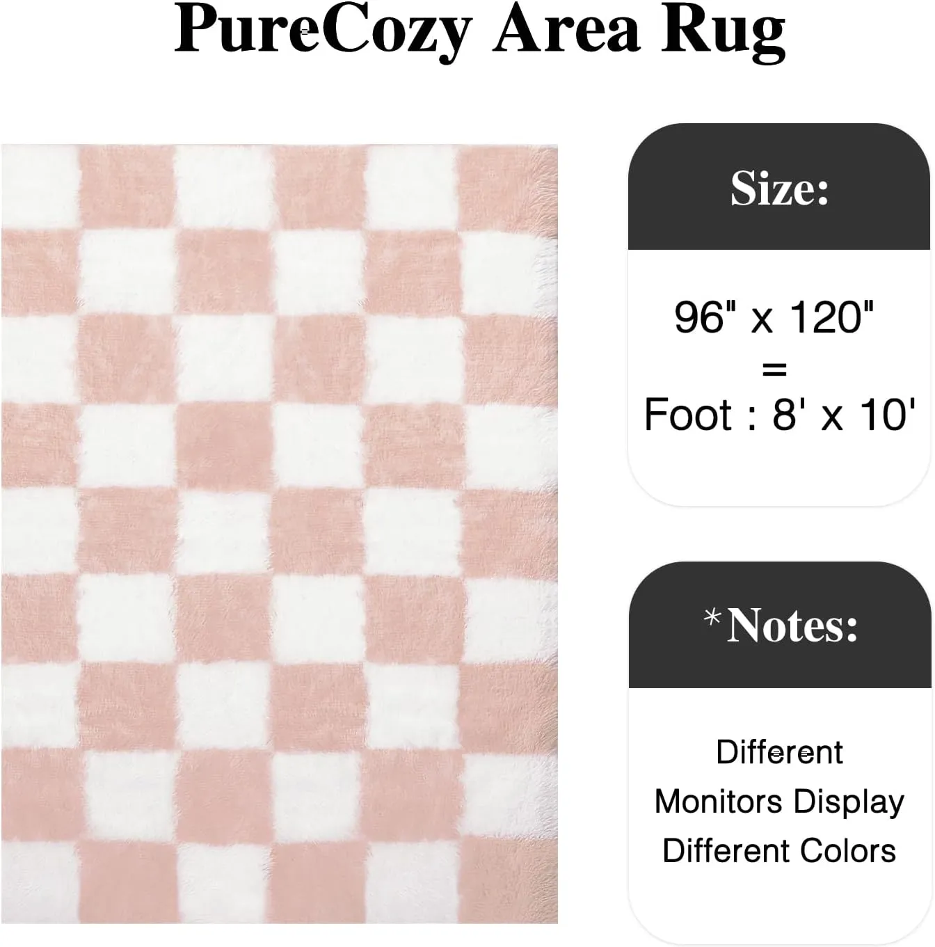 Checkered Rug 8x10 for Living Room, Pink and White Modern Shag Rug Washable Non-Slip Large Area Rug Super Soft Indoor Fuzzy Carpet Fluffy Rugs for Bedroom Home Aesthetic Decor