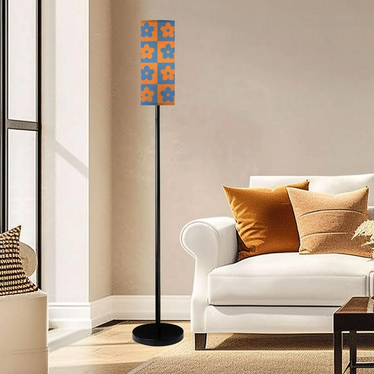 checkers seamless pattern geometric flowers Simple trendy flat retro Modern Floor Lamp Minimalist Standing Lamps for Living Room LED Corner Lamp Remote Control Metal Pole Lamp for Bedroom, Reading