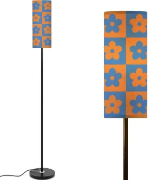checkers seamless pattern geometric flowers Simple trendy flat retro Modern Floor Lamp Minimalist Standing Lamps for Living Room LED Corner Lamp Remote Control Metal Pole Lamp for Bedroom, Reading