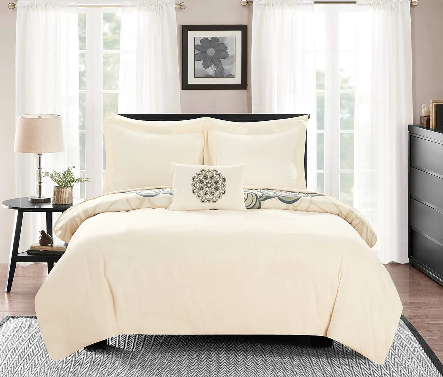 Chic Home Palmer 8 Piece Reversible Comforter Large Scale Boho Inspired Medallion Paisley Print Design Bed in a Bag-Sheet Set Pillowcases Decorative Pillow Shams Included, King, Beige