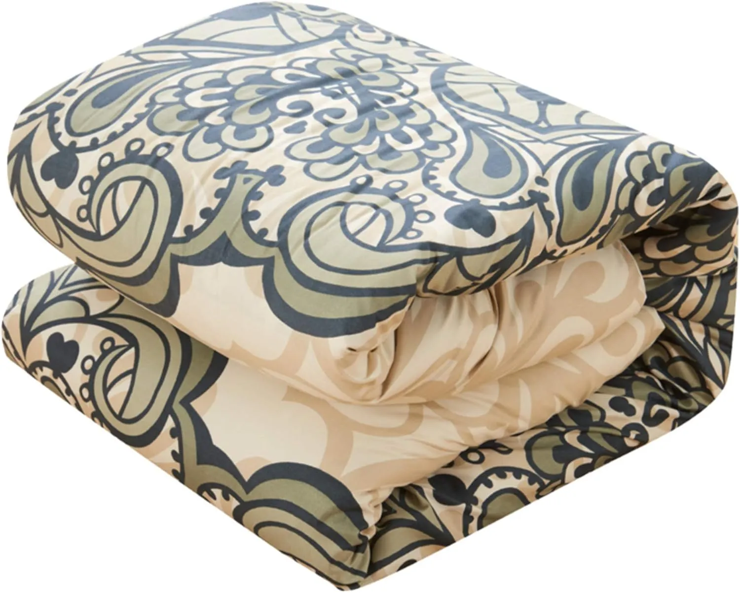 Chic Home Palmer 8 Piece Reversible Comforter Large Scale Boho Inspired Medallion Paisley Print Design Bed in a Bag-Sheet Set Pillowcases Decorative Pillow Shams Included, King, Beige
