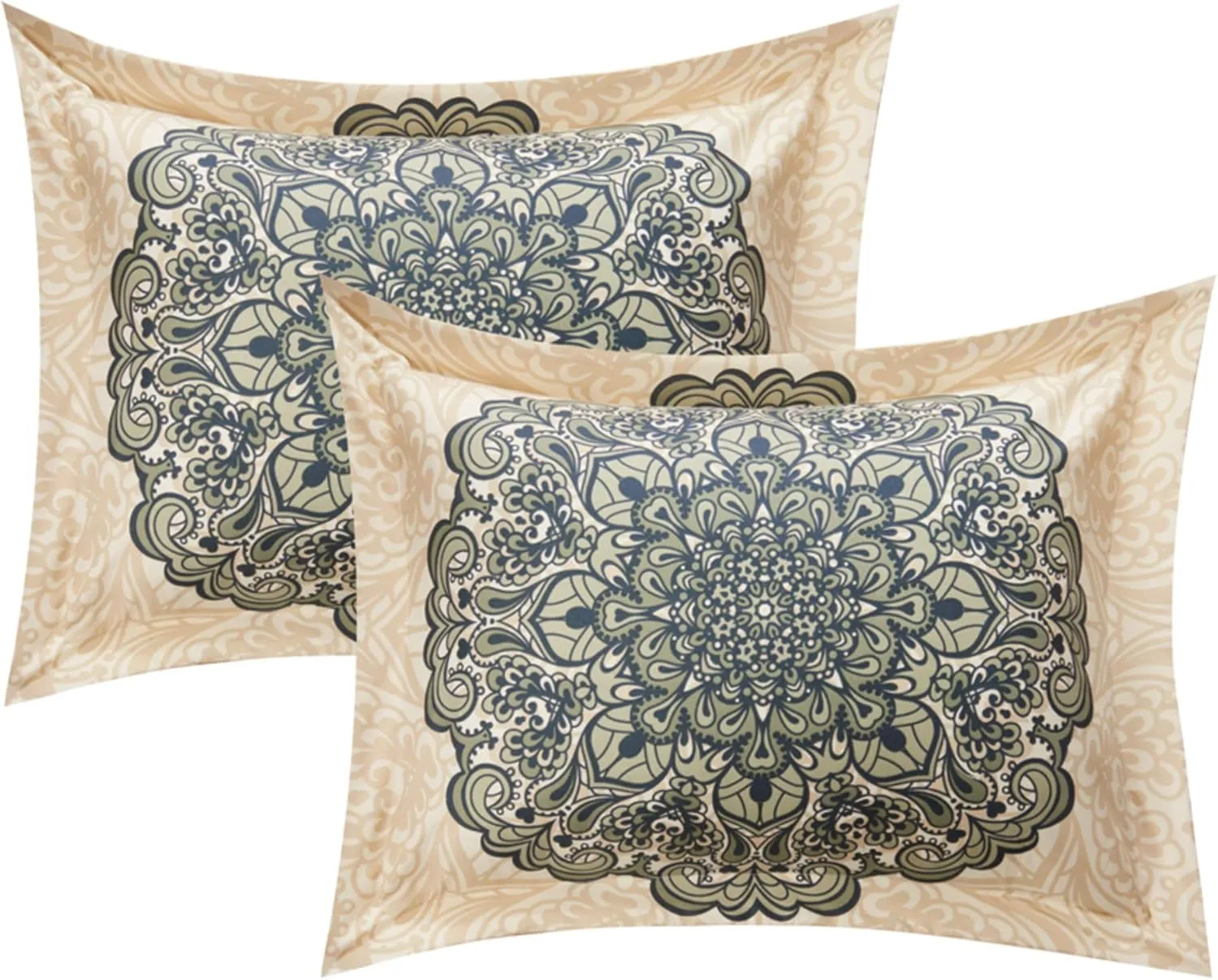 Chic Home Palmer 8 Piece Reversible Comforter Large Scale Boho Inspired Medallion Paisley Print Design Bed in a Bag-Sheet Set Pillowcases Decorative Pillow Shams Included, King, Beige
