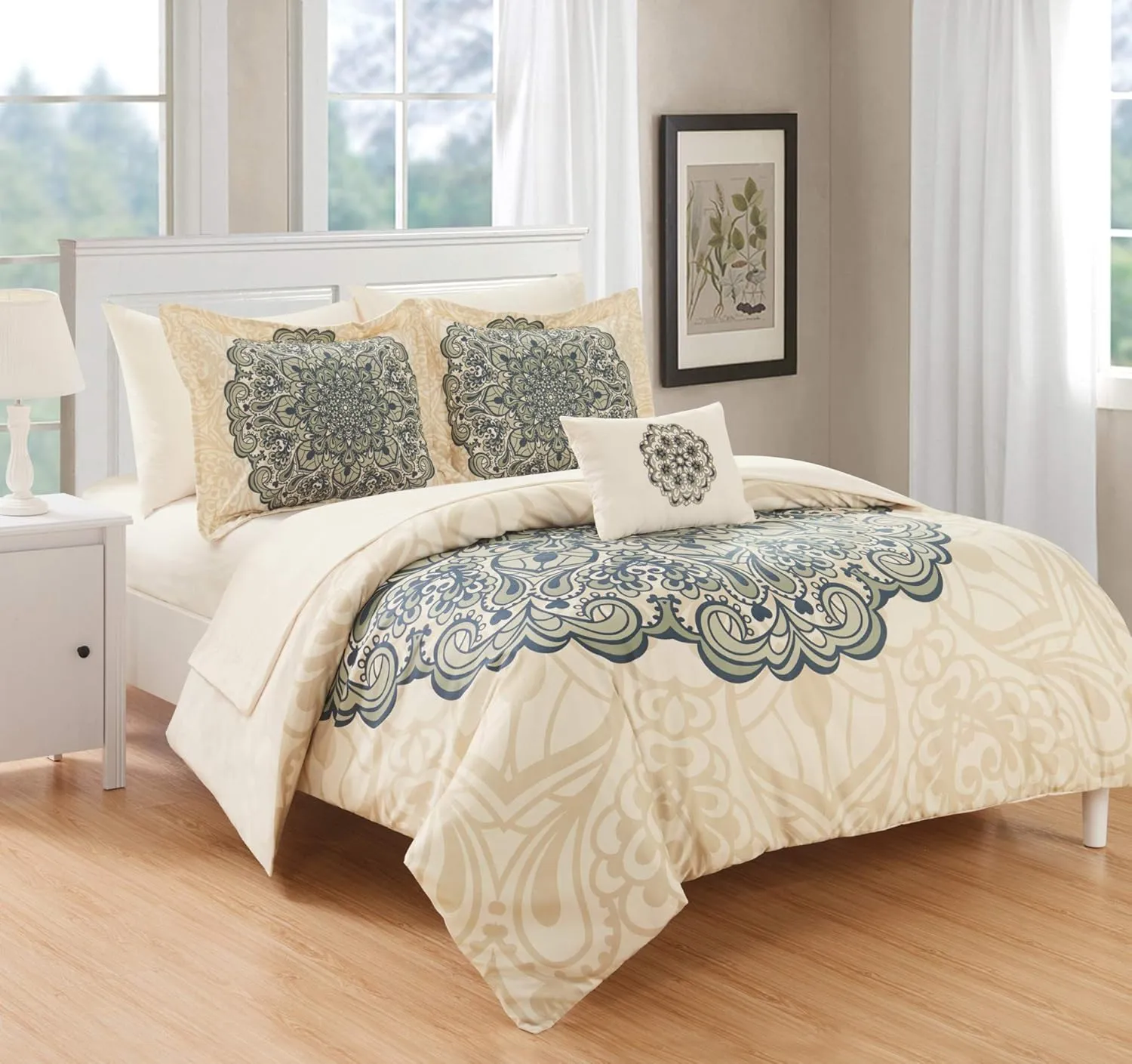 Chic Home Palmer 8 Piece Reversible Comforter Large Scale Boho Inspired Medallion Paisley Print Design Bed in a Bag-Sheet Set Pillowcases Decorative Pillow Shams Included, King, Beige