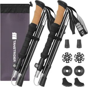Collapsible Hiking Poles Folding Trekking Poles Walking Stick Lightweight Aluminum Hiking Gear with Metal Quick Lock,Cork Handle,Adjustable 2 PC Stick for Seniors Women Men