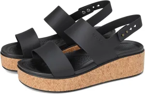 Crocs Womens Brooklyn Cork Low Wedge Platform Sandals for Women, LiteRide Comfort Black/Black 11 Medium