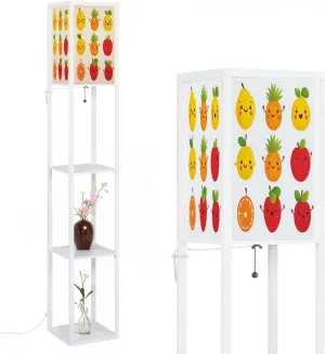 Cute Happy Smiling Funny Fruit Collection Set Flat Style Floor Lamps with Shelves, Modern Standing Lamp Narrow Corner Display Bookshelf Lamp for Living Room, Bedroom, Office Decor