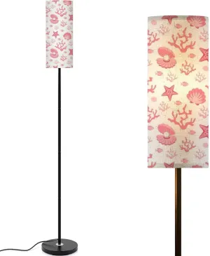 Cute marine seamless pattern flat design cartoon style coral starfish Modern Floor Lamp Minimalist Standing Lamps for Living Room LED Corner Lamp Remote Control Metal Pole Lamp for Bedroom, Reading