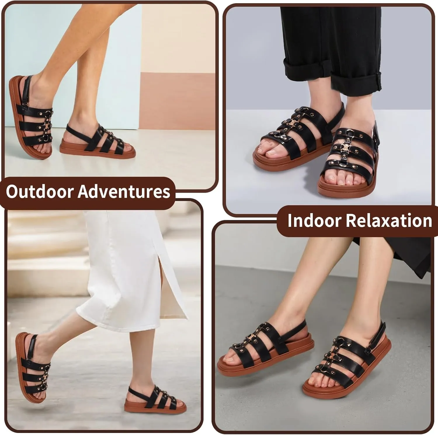 DAYDAYGO Women's Fashion Sandals - Comfortable Flat Summer Sandals with Cushioned Footbed, Adjustable Straps, Non-Slip Sole, Elegant Buckle Design, Perfect for Casual, Travel, and Beachwear