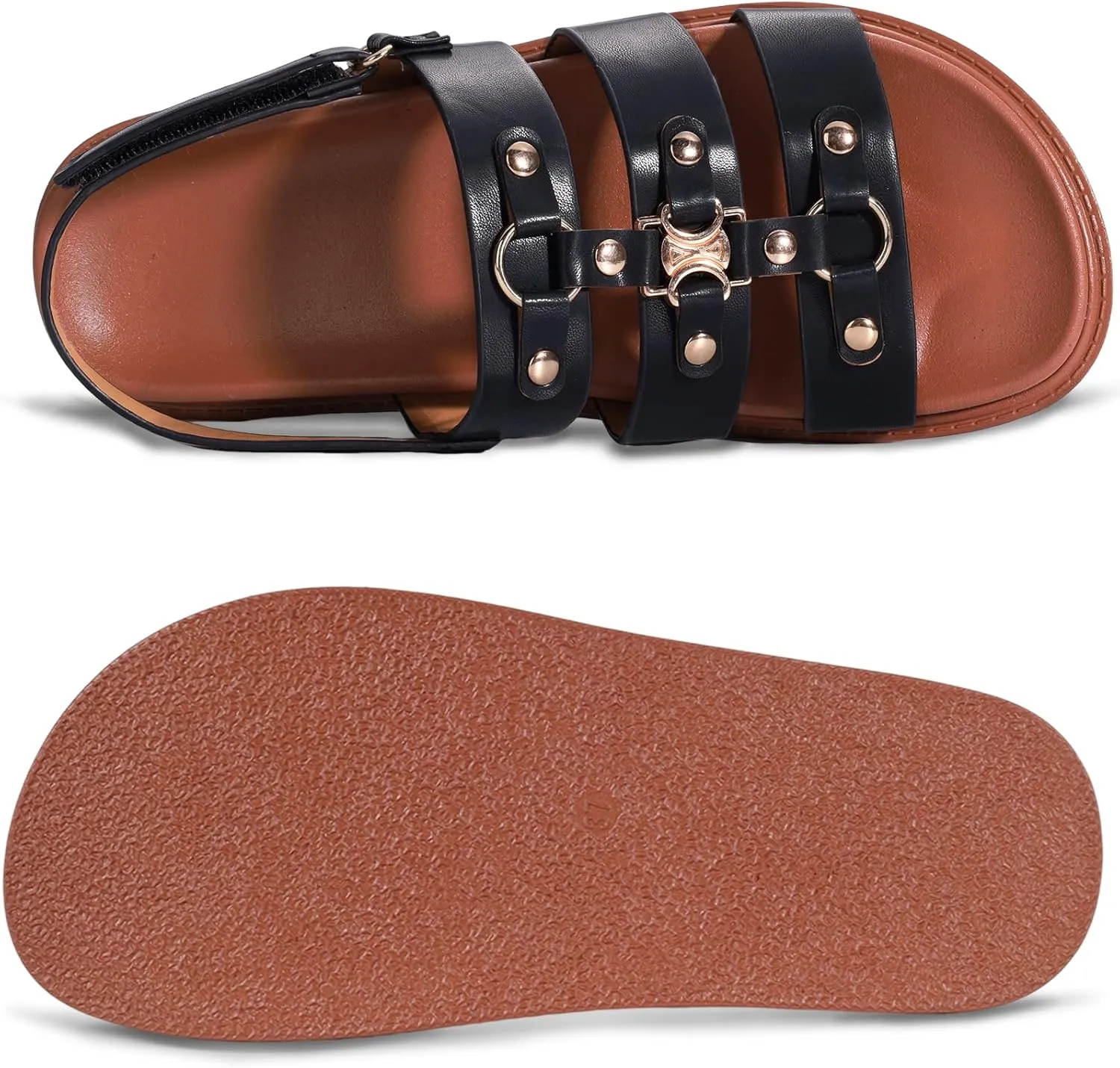 DAYDAYGO Women's Fashion Sandals - Comfortable Flat Summer Sandals with Cushioned Footbed, Adjustable Straps, Non-Slip Sole, Elegant Buckle Design, Perfect for Casual, Travel, and Beachwear