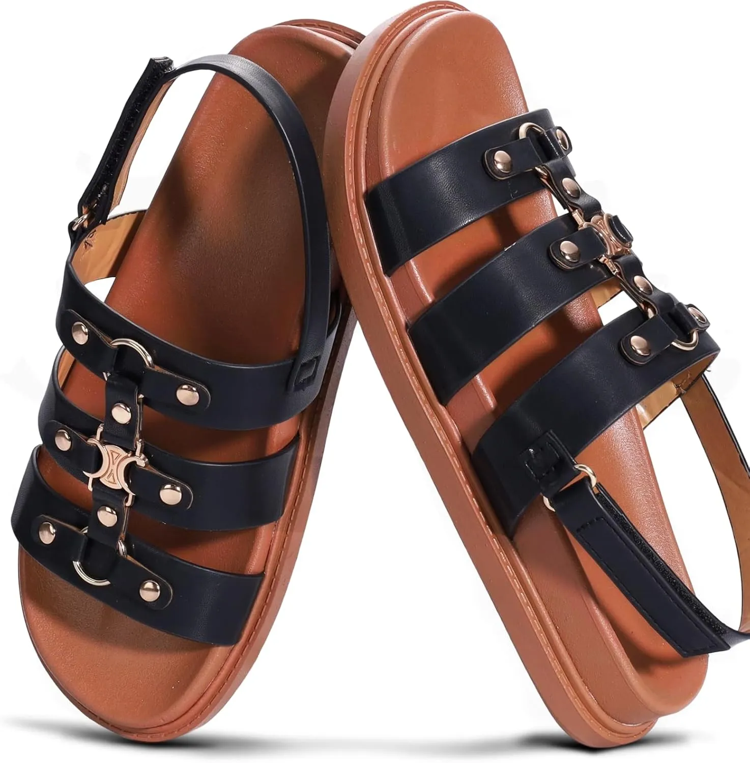 DAYDAYGO Women's Fashion Sandals - Comfortable Flat Summer Sandals with Cushioned Footbed, Adjustable Straps, Non-Slip Sole, Elegant Buckle Design, Perfect for Casual, Travel, and Beachwear