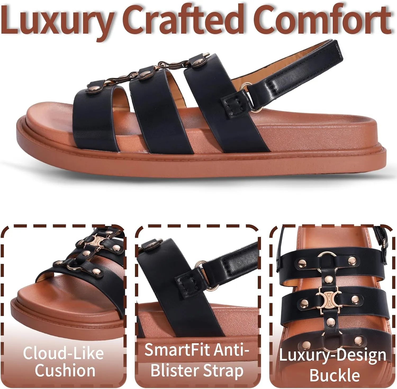 DAYDAYGO Women's Fashion Sandals - Comfortable Flat Summer Sandals with Cushioned Footbed, Adjustable Straps, Non-Slip Sole, Elegant Buckle Design, Perfect for Casual, Travel, and Beachwear