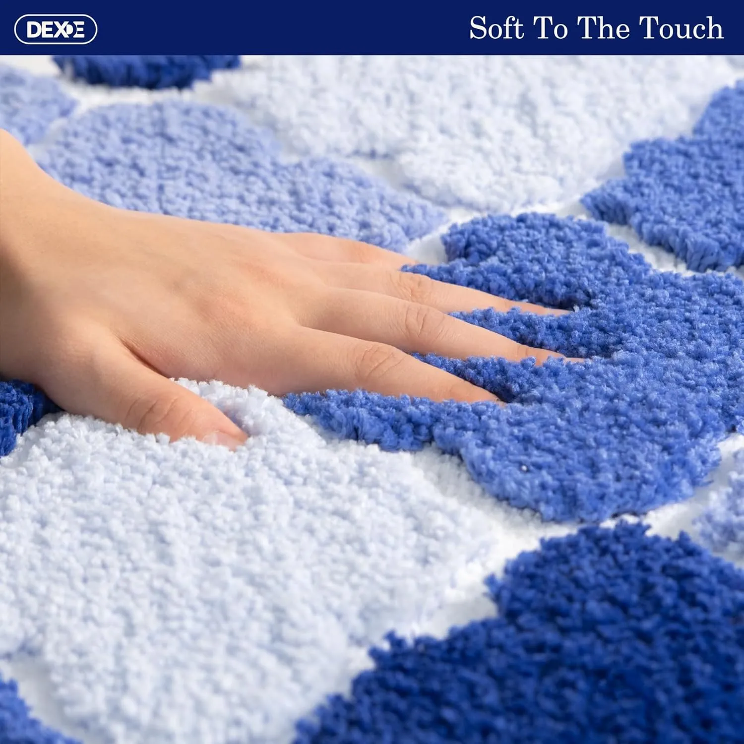 DEXDE Bathroom Rugs Non-Slip, Extra Absorbent Shaggy Bath Mat, Machine Washable Soft Plush Throw Bath Rug for Bathroom Floor Tub and Shower, 20" x 32" Blue