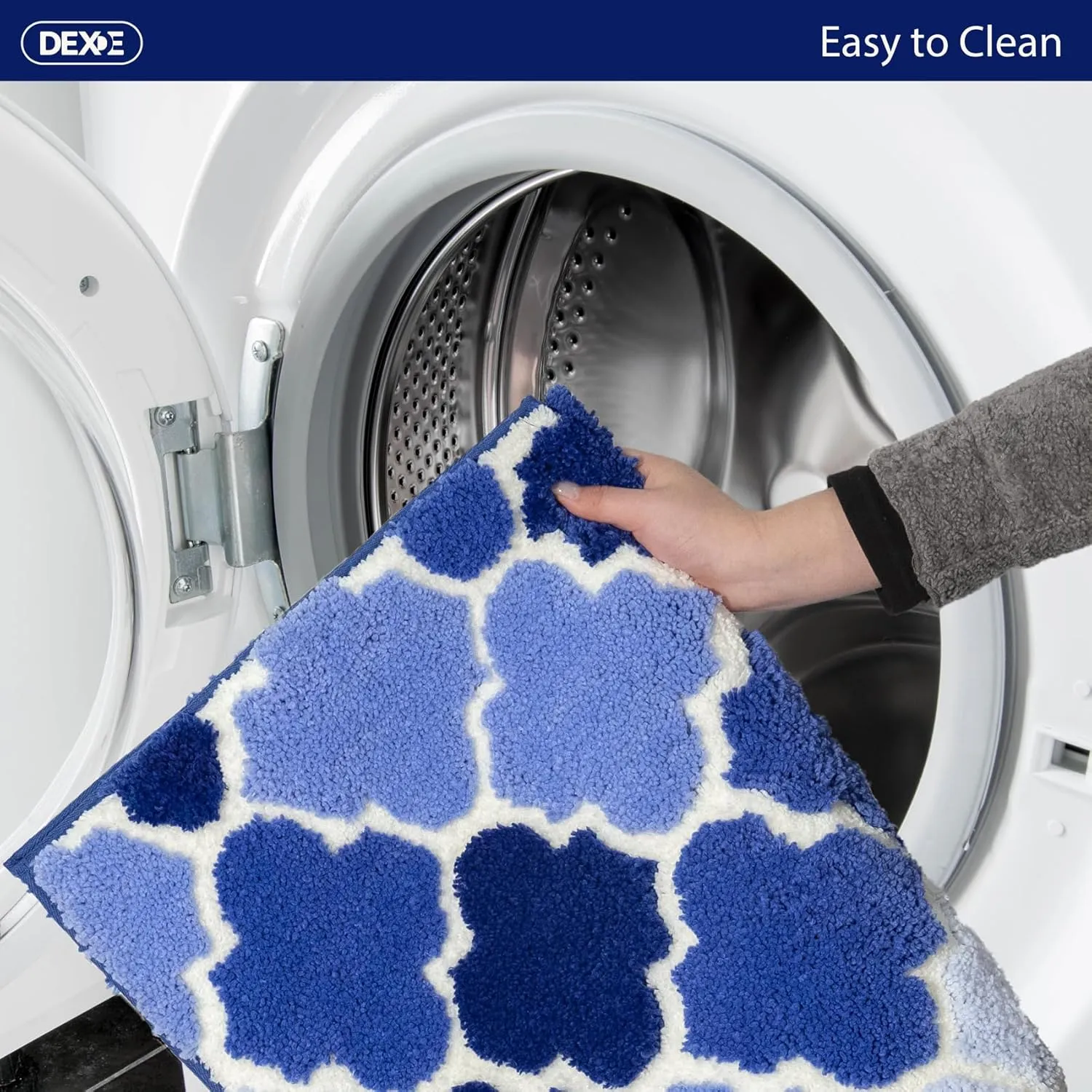 DEXDE Bathroom Rugs Non-Slip, Extra Absorbent Shaggy Bath Mat, Machine Washable Soft Plush Throw Bath Rug for Bathroom Floor Tub and Shower, 20" x 32" Blue