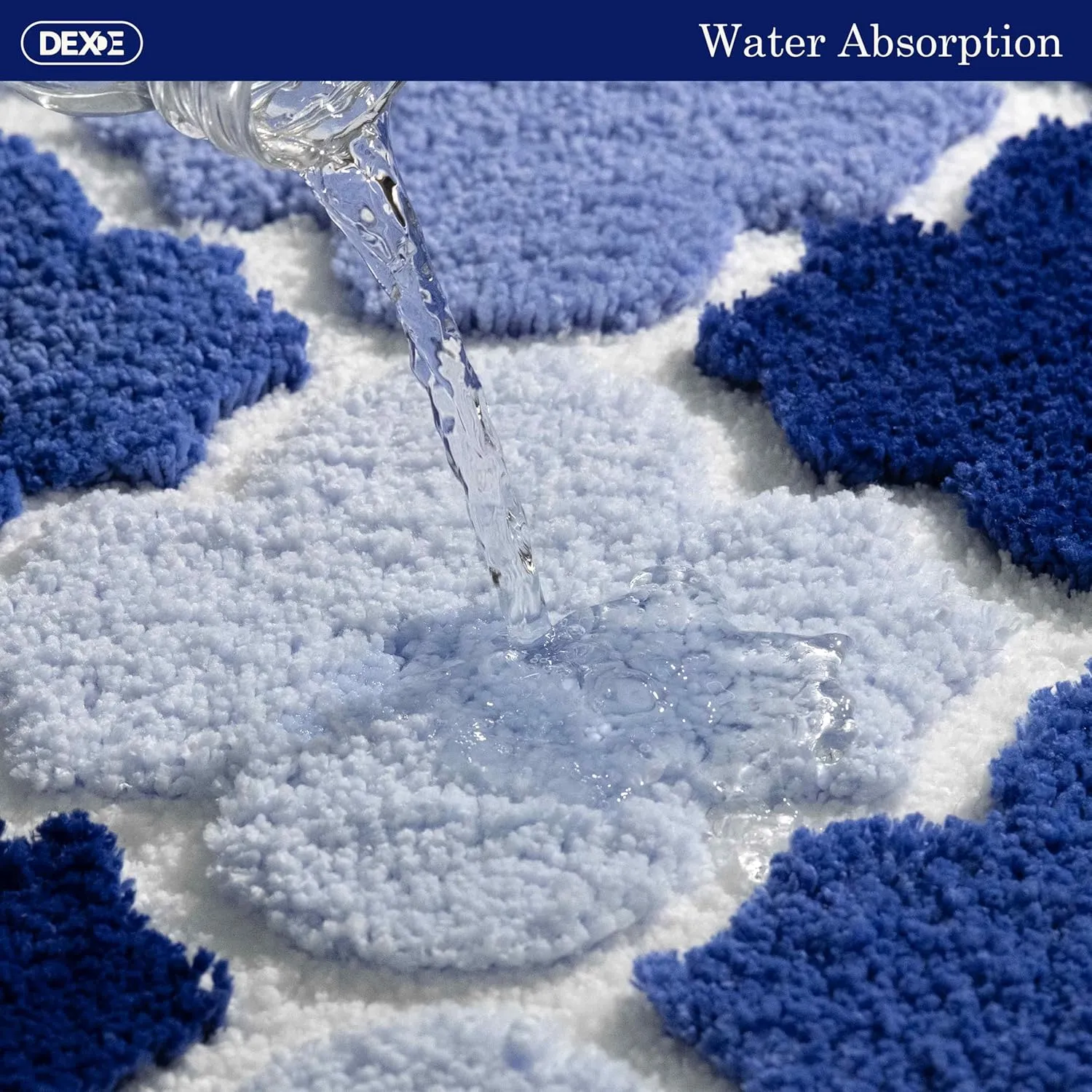 DEXDE Bathroom Rugs Non-Slip, Extra Absorbent Shaggy Bath Mat, Machine Washable Soft Plush Throw Bath Rug for Bathroom Floor Tub and Shower, 20" x 32" Blue