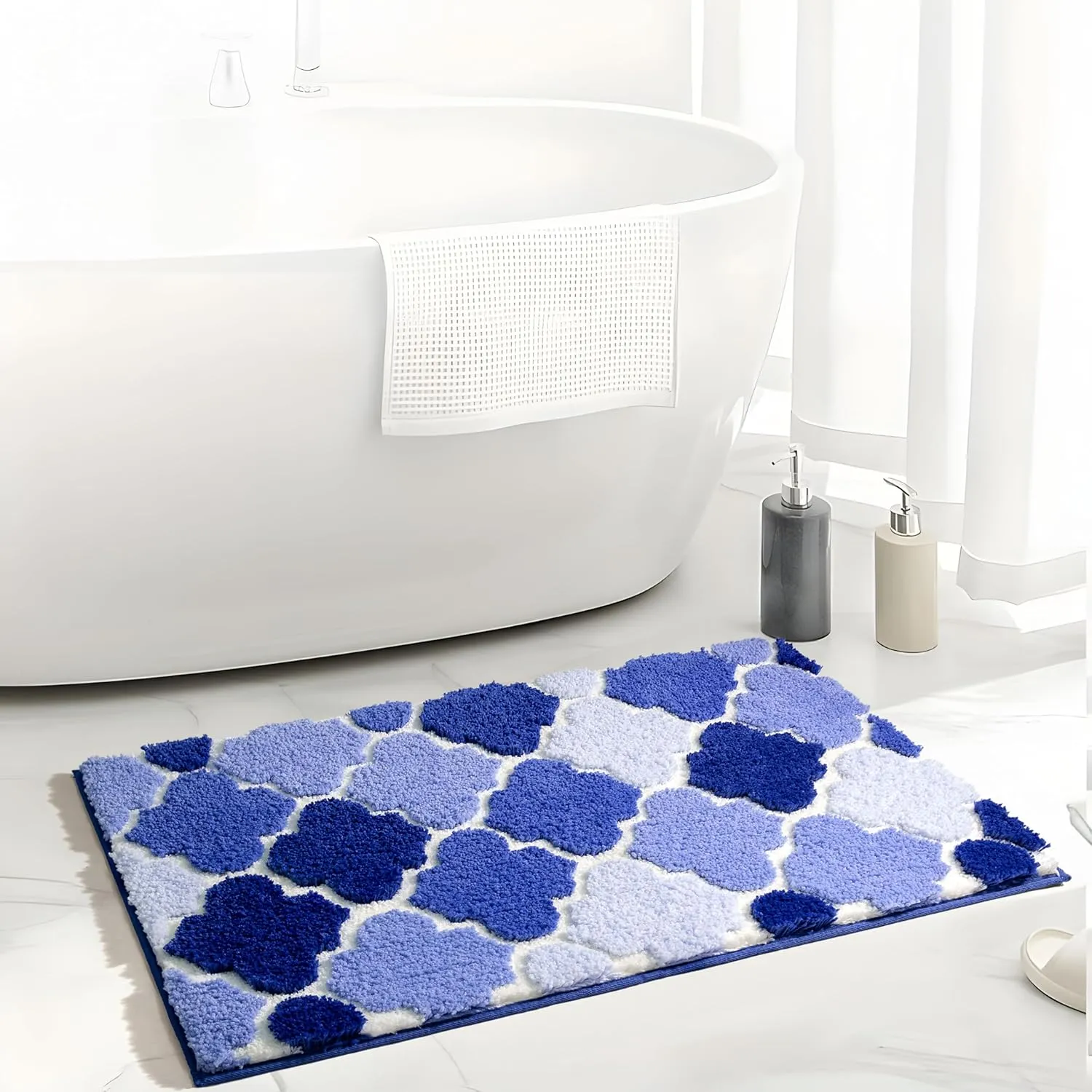 DEXDE Bathroom Rugs Non-Slip, Extra Absorbent Shaggy Bath Mat, Machine Washable Soft Plush Throw Bath Rug for Bathroom Floor Tub and Shower, 20" x 32" Blue