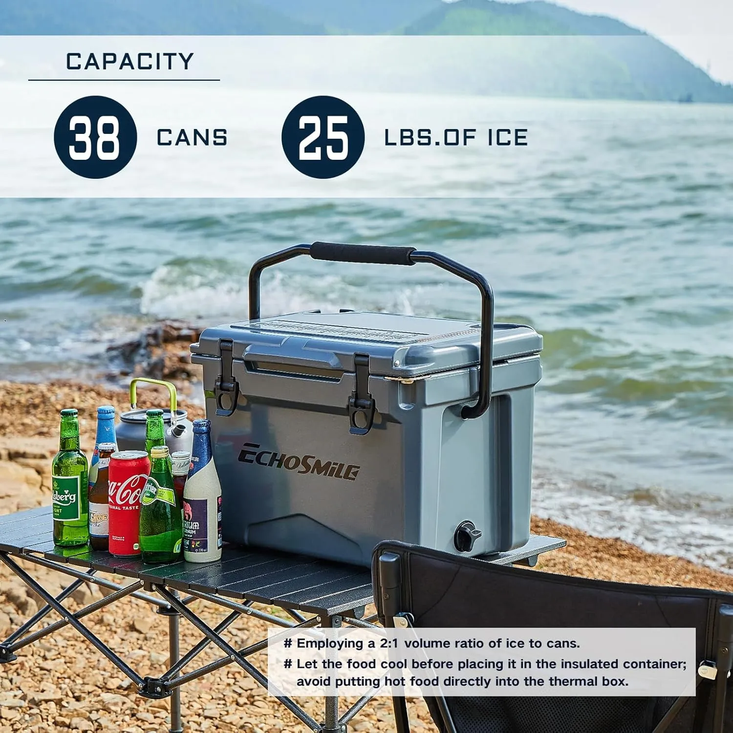 EchoSmile 25/30/35/40/60/75 Quart Rotomolded Cooler, Built to Stand up to The Rigors of The Journey