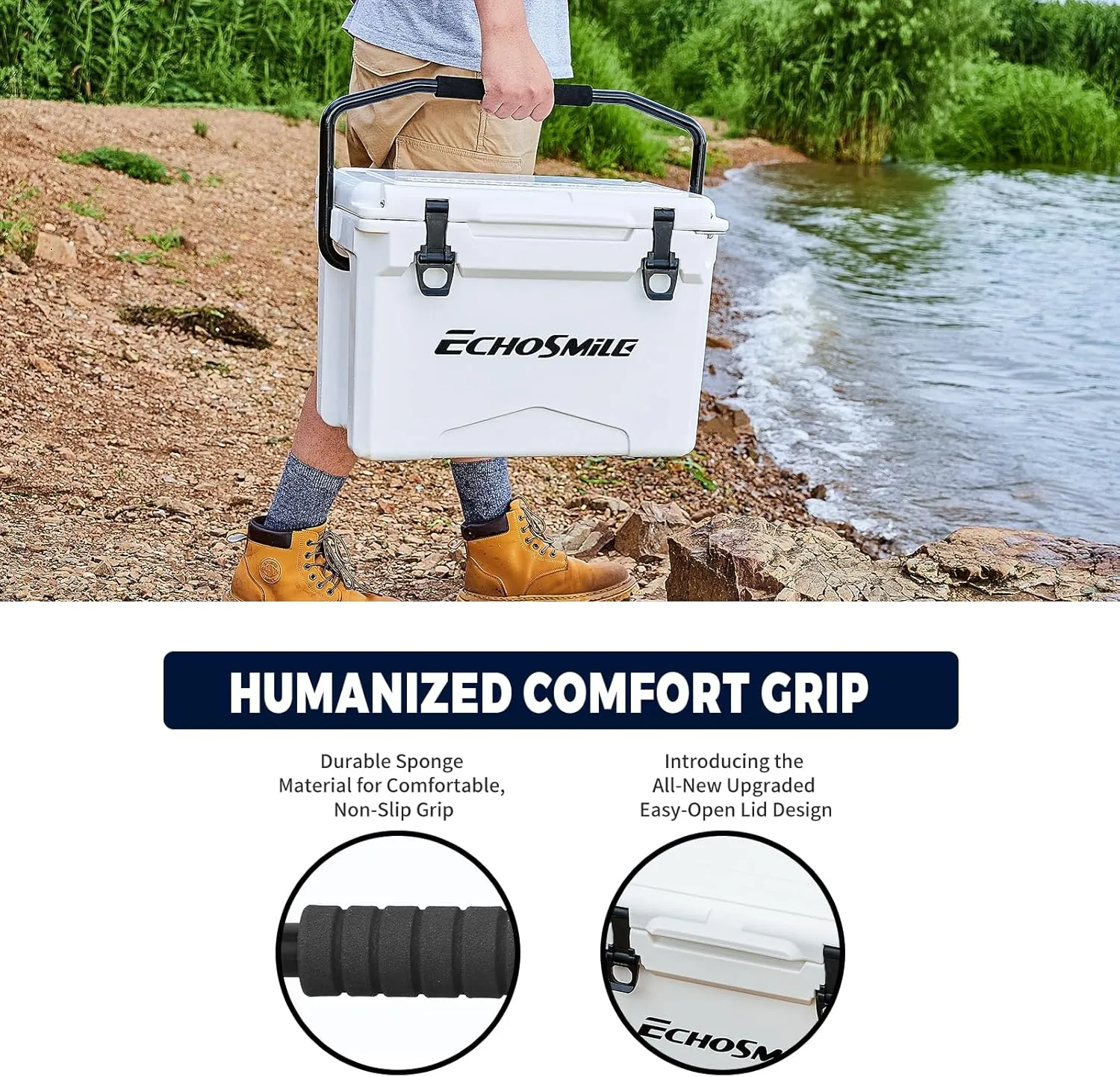 EchoSmile 25/30/35/40/60/75 Quart Rotomolded Cooler, Built to Stand up to The Rigors of The Journey