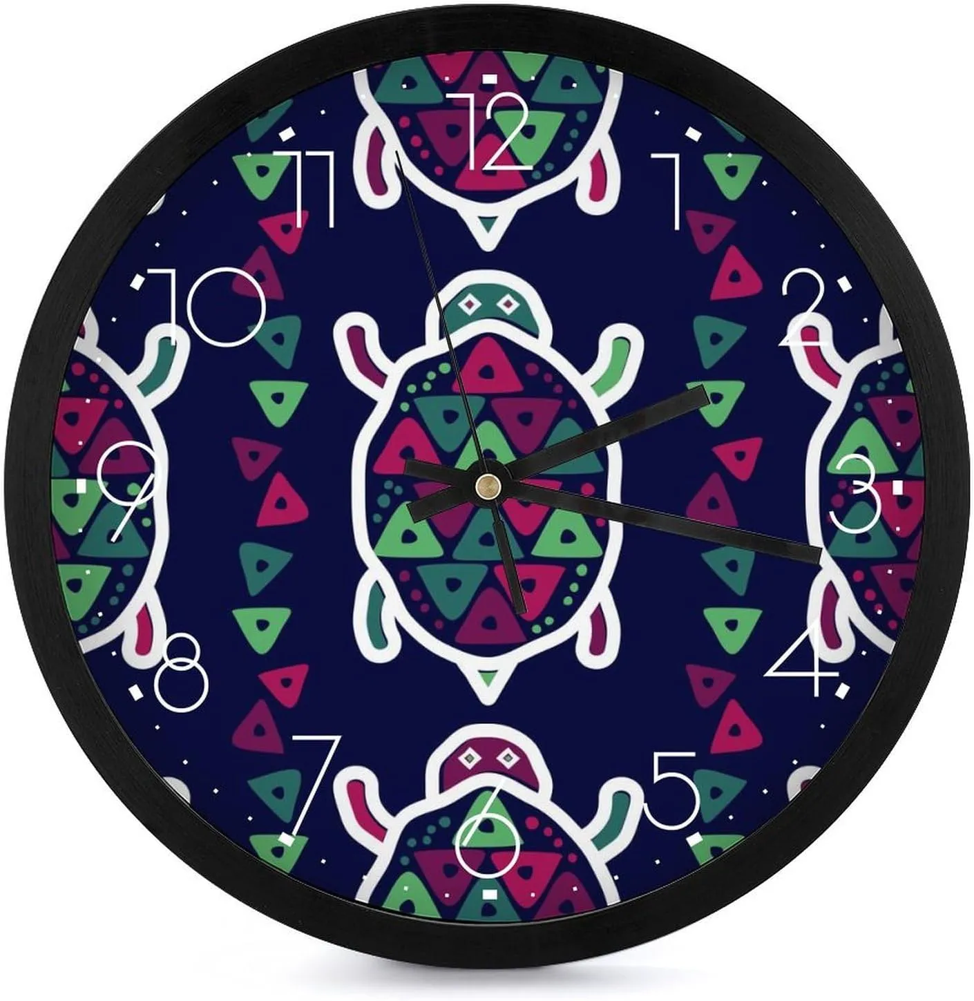 Ethnic Boho Turtle Fashion Round Wall Clock Modern Battery Operated Clocks Silent Non-Ticking Home Decor 10x10in