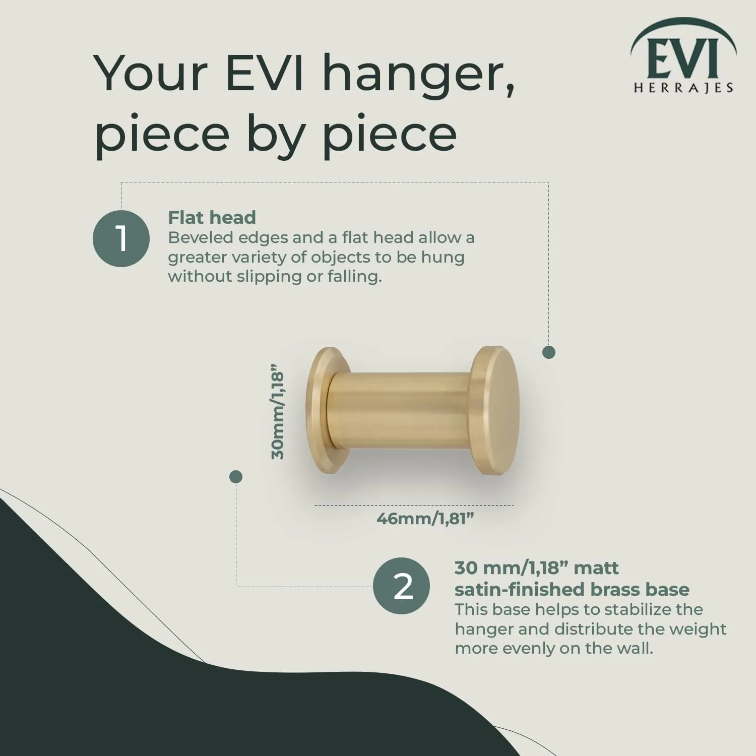 EVI Herrajes Bathroom Hanger | Brass Wall Hanger | Matte Finish | for Hanging Clothes, Coats or Towels | Towel Rail with Invisible Screw | 190CBLMT