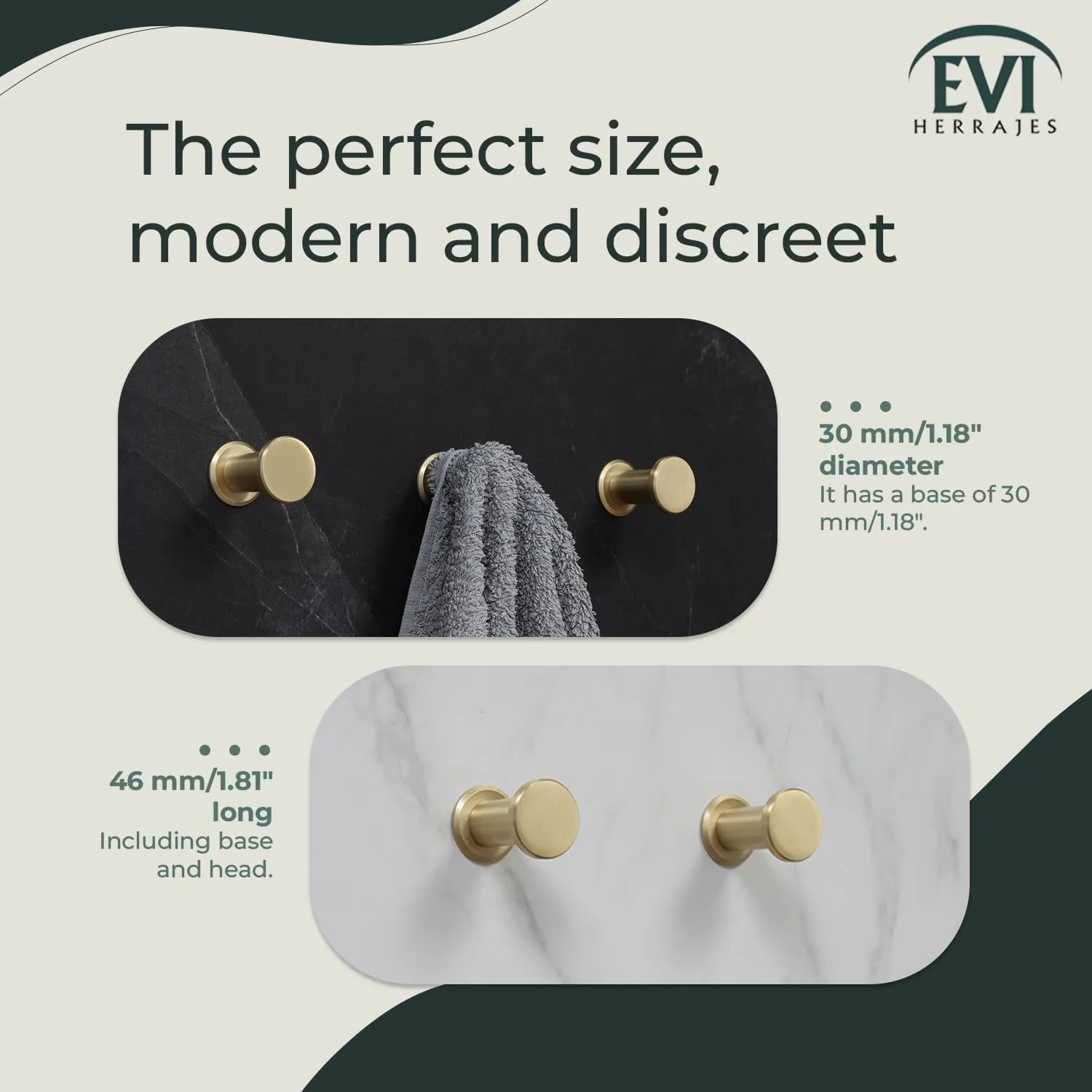 EVI Herrajes Bathroom Hanger | Brass Wall Hanger | Matte Finish | for Hanging Clothes, Coats or Towels | Towel Rail with Invisible Screw | 190CBLMT