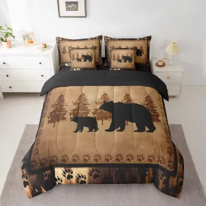 Feelyou Bear Comforter Set Queen Size 7 Pcs Cabin Lodge Bear Comforter Bed in a Bag Rustic Wild Animals Bedding Set for Boys Girls Bear Hunting Bed Set with Sheets, Pillowcases, Pillow Covers