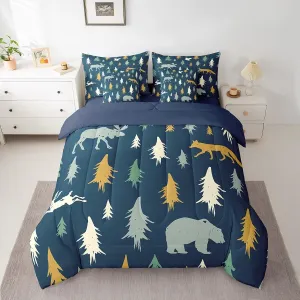 Feelyou Bear Comforter Set Twin Size 7 Pcs Woodland Fox Deer Comforter Bed in a Bag Cabin Lodge Farmhouse Bedding Set for Boys Girls Rustic Wild Animal Bed Set with Sheets, Pillowcases, Pillow Covers