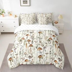 Feelyou Cartoon Mushrooms 7 Pieces Bedding Set, Full Size Kawaii Fungus Bed in a Bag, for Kids Teens Adults Wild Mushroom Stuff Bed Set Includes Comforter, Sheet Set, Pillowcases & Pillow Covers Cute