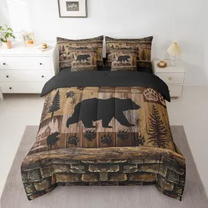 Feelyou Cute Bear Bed in a Bag Boys King Size, Rustic 7 Pieces Bedding Set for Kids Ultra Soft Rustic Cabin Country Bed Set Includes Comforter, Sheet Set, Pillowcases, Paw Wildlife